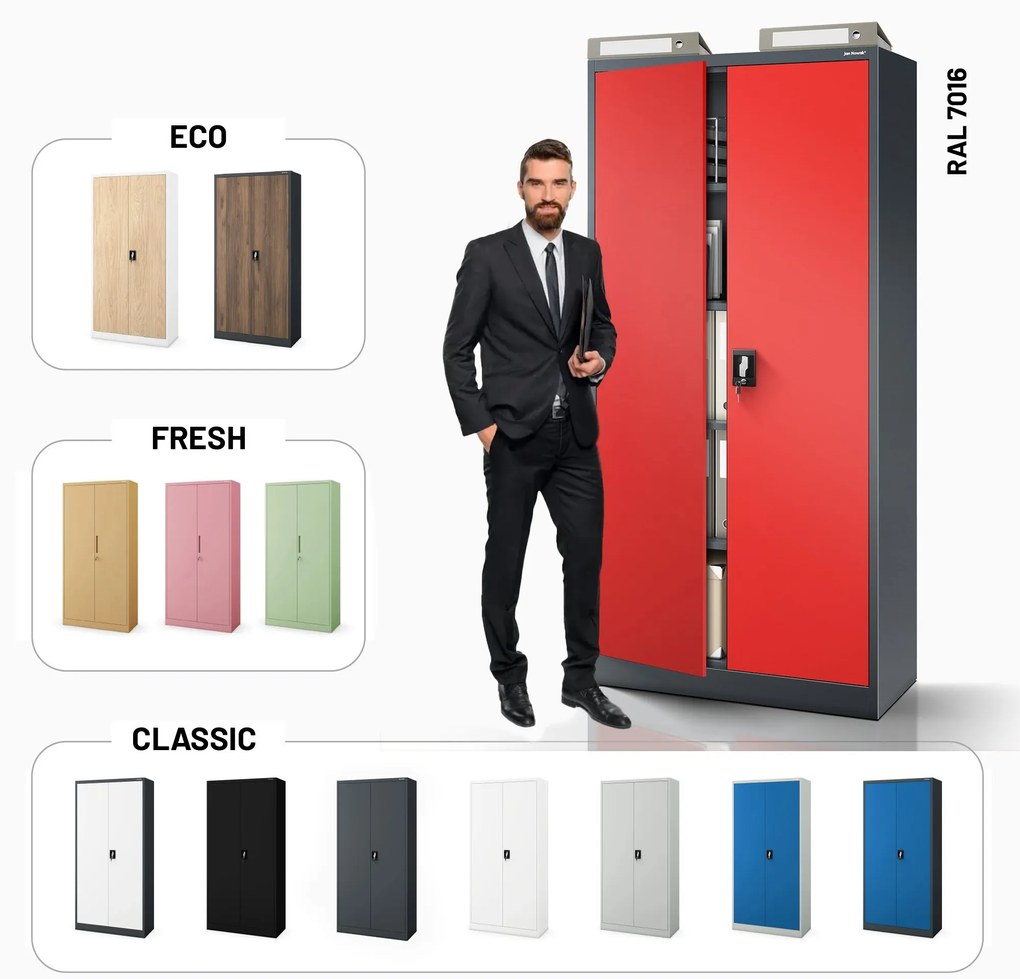 Fém iratszekrény JAN H, 900 x 1950 x 400 mm, antracit-piros