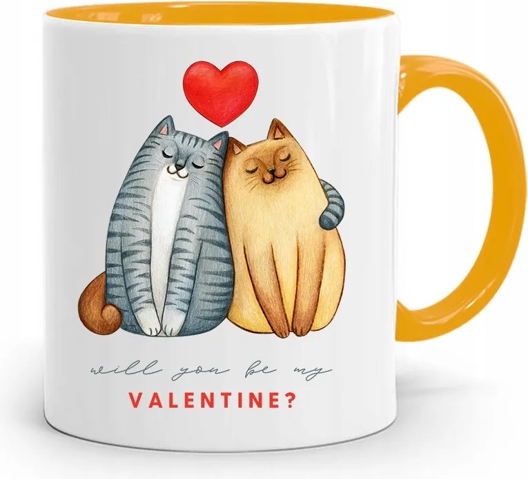 Sárga Bögre Valentin Napra Will You Be Mine Ajándék fényképes nyomtatással