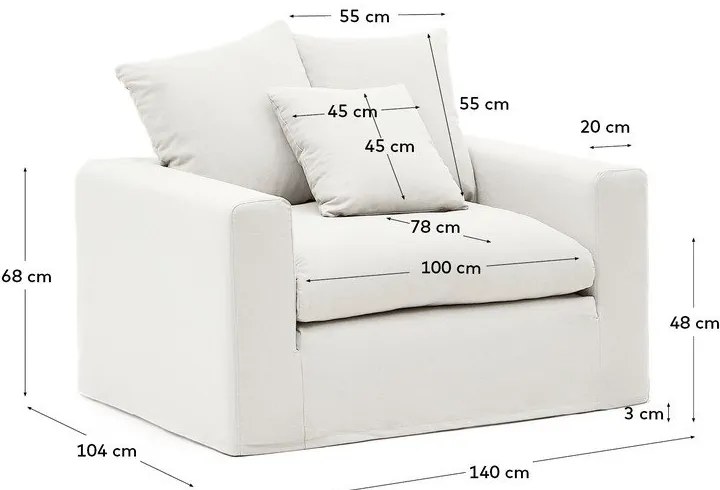 Fehér len fotel Nora – Kave Home