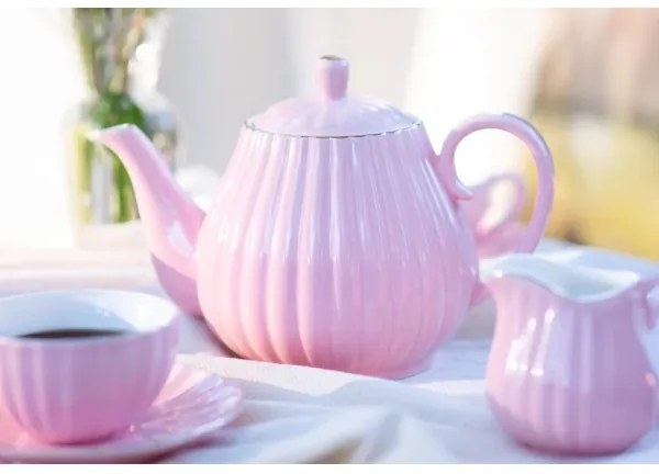 15 darabos porcelán kávészett, rózsaszín