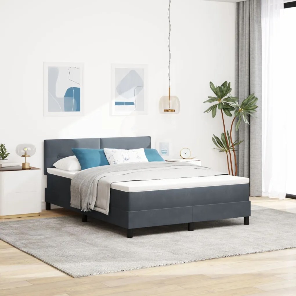 Boxspring Ágy Mattal Sötétszürke 140x200 cm Bársony