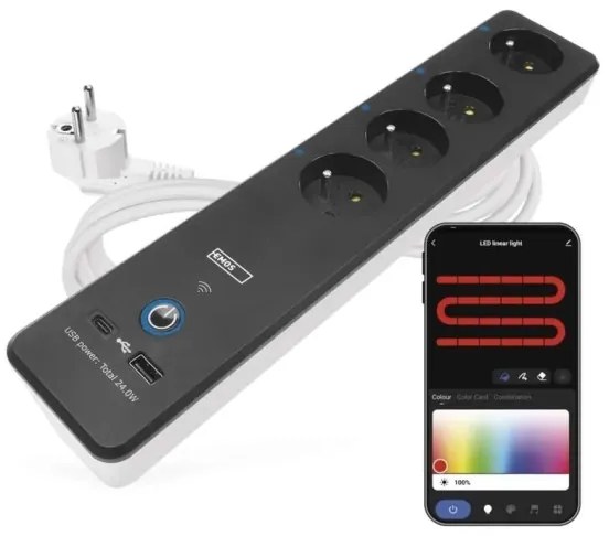 GoSmart 4Z okos hosszabbító kapcsolóval, 1xUSB-A, 1xUSB-C, 2 m, Wi-Fi Tuya