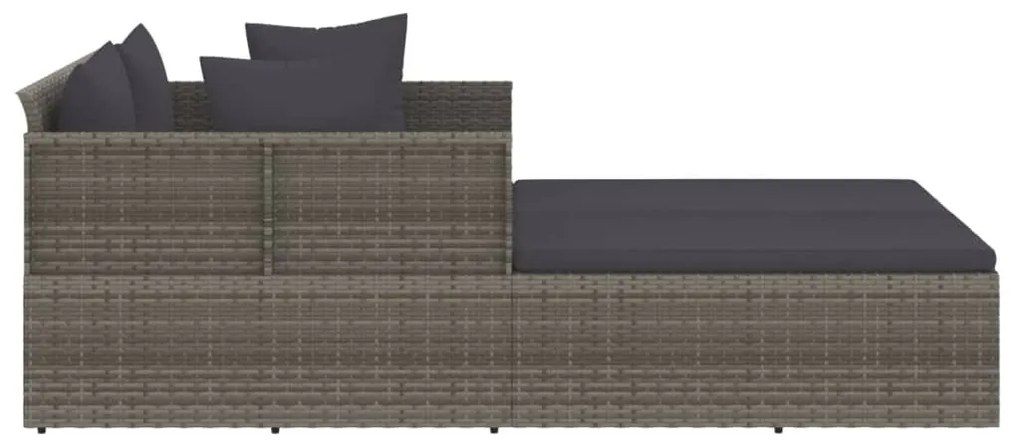 Szürke polyrattan napozóágy párnával 182 x 118 x 63 cm
