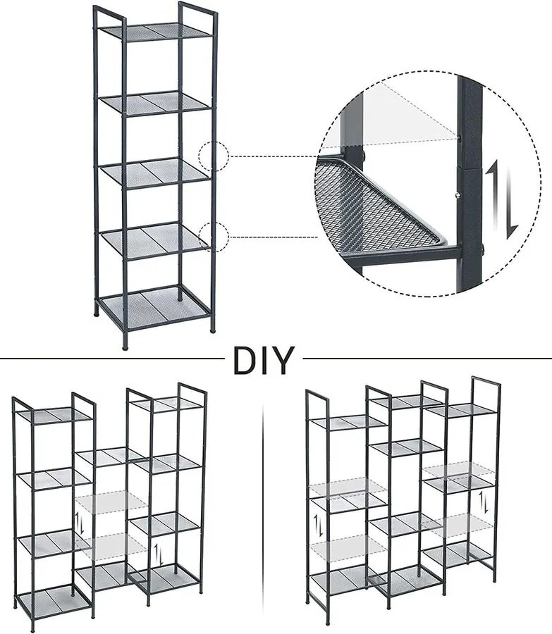 fürdőszobai polc, 5 szintes tároló állvány, fekete