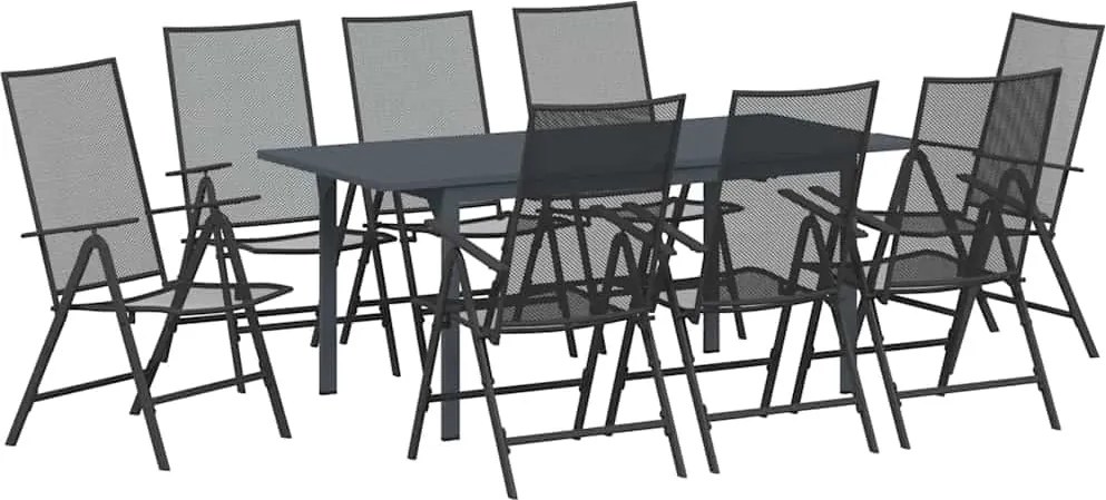 vidaXL Kert étkező szett 9 pcs Antracit Porfestett acél