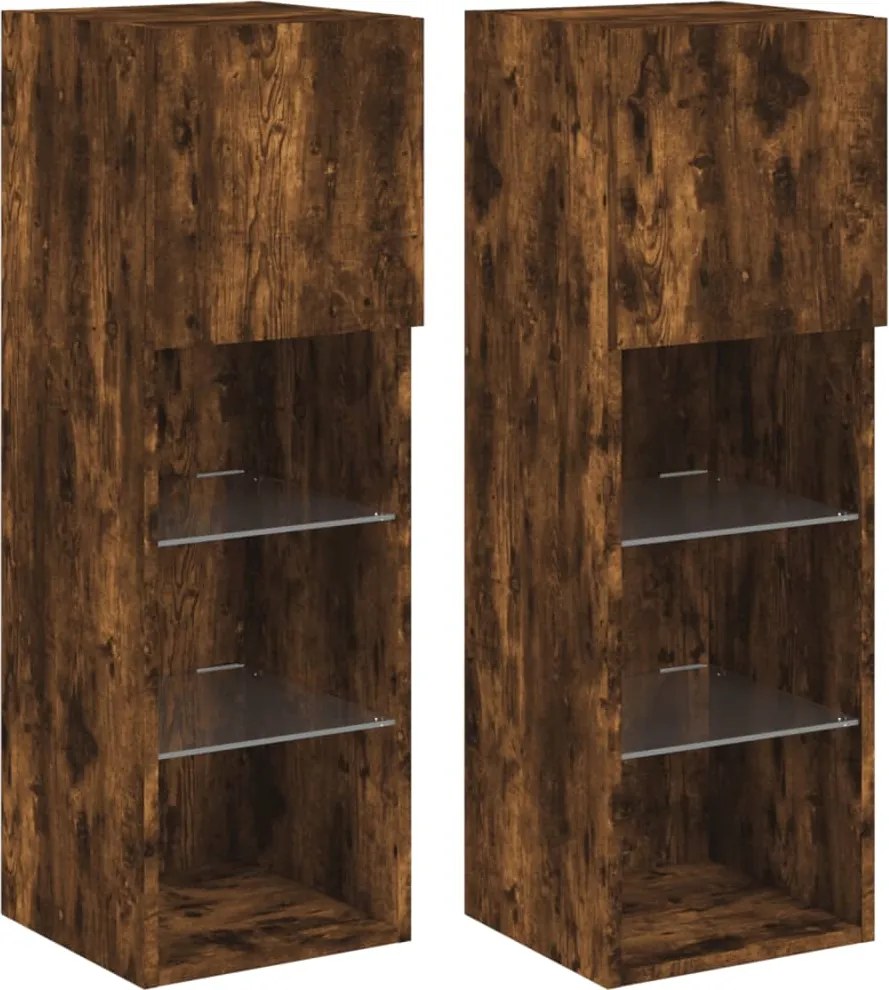 vidaXL 2 db füstös tölgy színű TV-szekrény LED-ekkel 30,5 x 30 x 90 cm