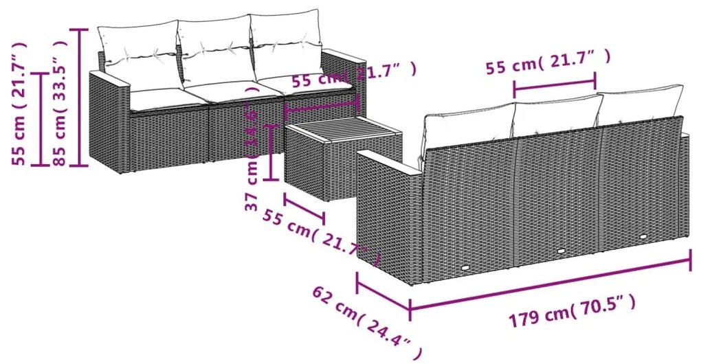 7 részes szürke polyrattan kerti ülőgarnitúra párnákkal