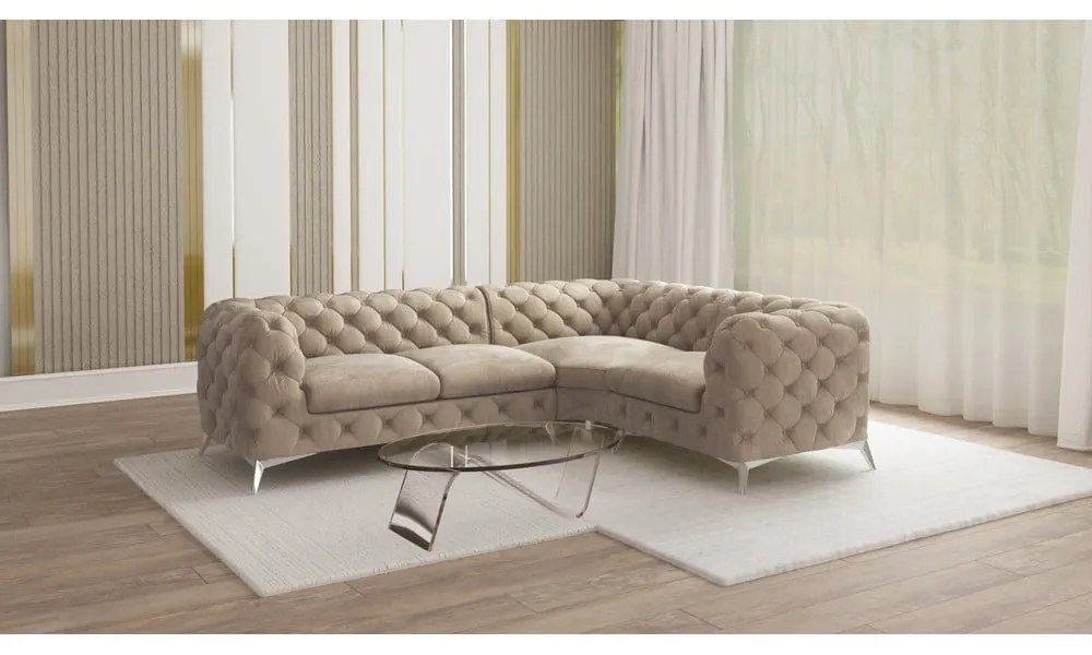 Szürkésbézs bársony sarokkanapé (jobb oldali-L alakú) Chelsea – Ropez