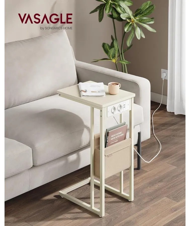 Oldalasztal, éjjeliszekrény beépített elosztóval krémfehér színben