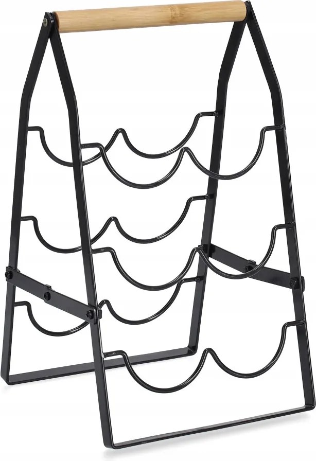 Bortartó állvány 6 palack számára, fém/fa, fekete, 22 x 22 x 37 cm