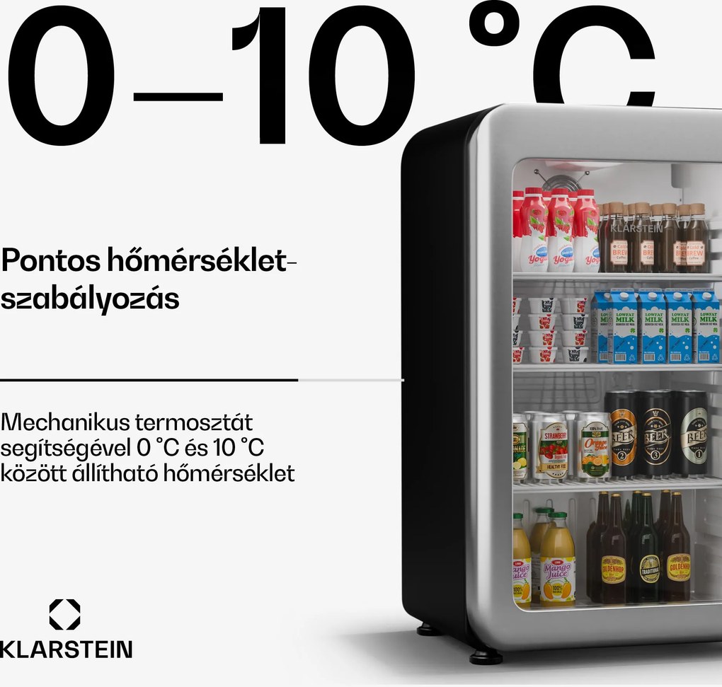 Klarstein Audrey Evo italhűtő, Rretro kivitel, üvegajtó, 93 L, EEK C