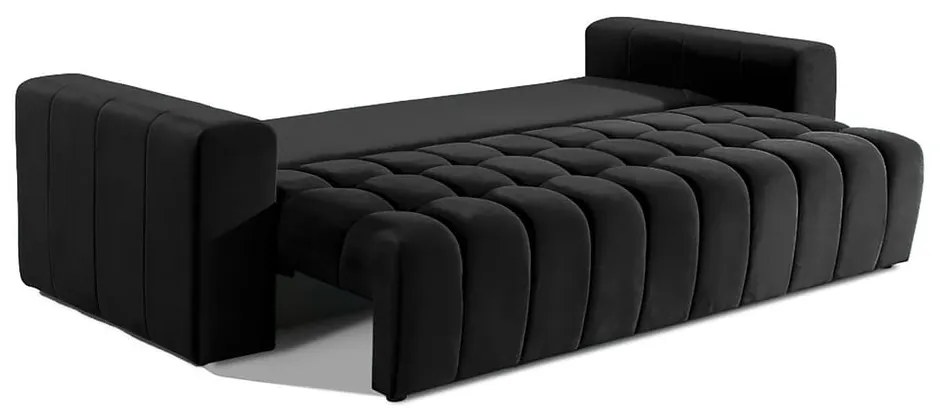 Fekete bársony kinyitható-tárolóhelyes kanapé 247 cm Lazaro – ELTAP