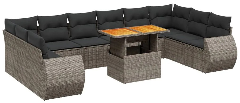11 részes szürke polyrattan kerti ülőgarnitúra párnákkal