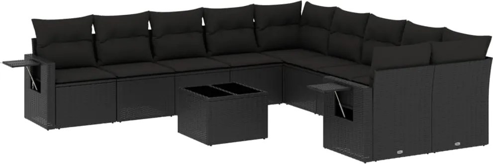 vidaXL 11 részes fekete polyrattan kerti ülőgarnitúra párnákkal