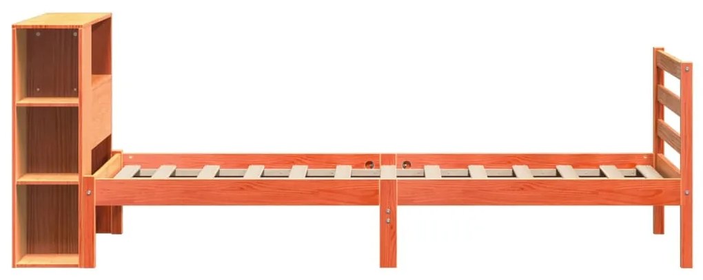 viaszbarna tömör fa könyvespolcos ágy matrac nélkül 100 x 200cm