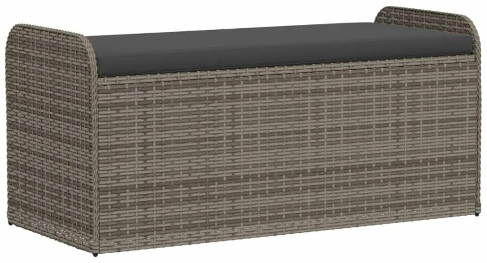szürke polyrattan tárolópad párnával 115 x 51 x 52 cm