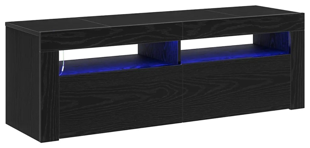 TV Szekrény LED világítással Fekete Tölgy 120x35x40 cm Szerelt Fa
