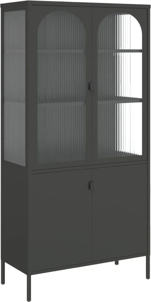vidaXL fekete üveg és acél magasszekrény 90 x 40 x 180 cm