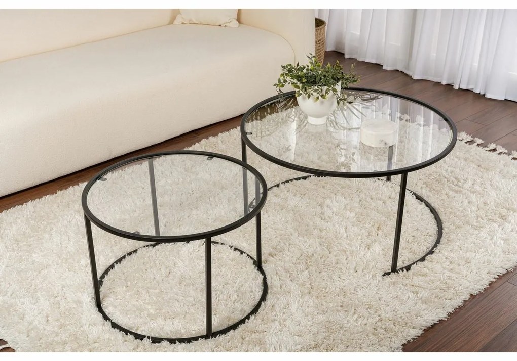 Aurum Black dohányzóasztal szett 80 cm, 2 db