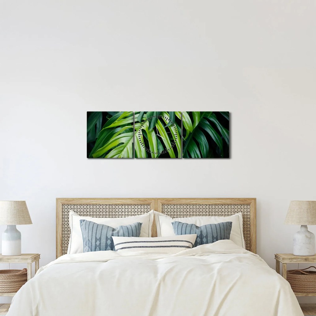 Kép - trópusi levelek (órával) (90x30 cm)