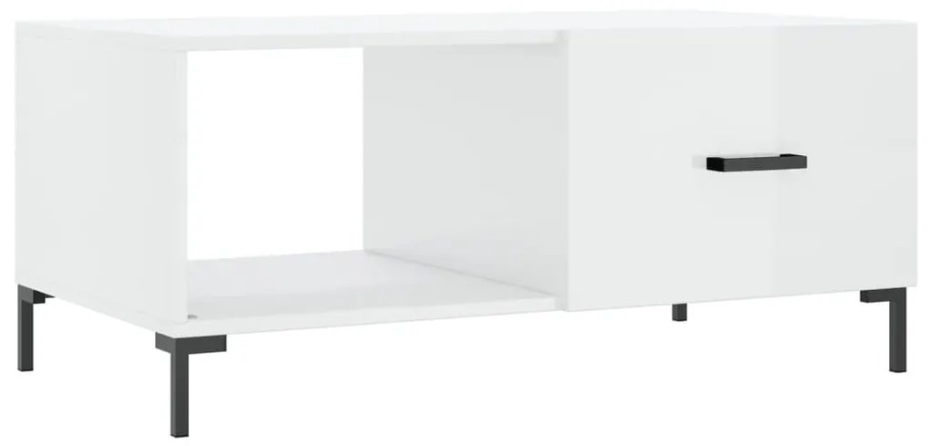 Magasfényű fehér szerelt fa dohányzóasztal 90 x 50 x 40 cm