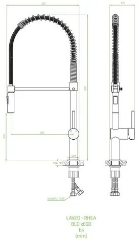 Laveo Rhea, álló konyhai csaptelep h-620, fekete, LAV-BLD_76SD