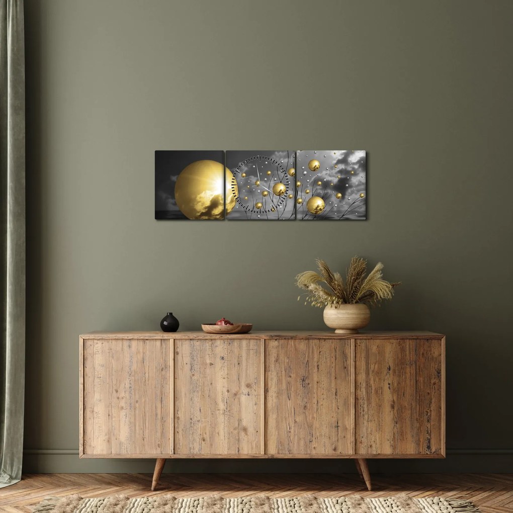 Okker gömbök képe (órával) (90x30 cm)