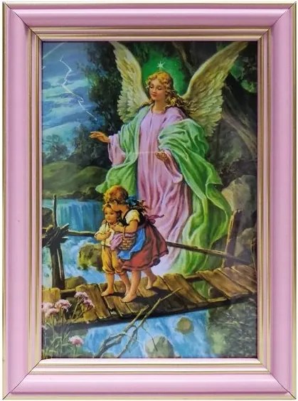 Vászonkép 10x15cm Őrangyal gyaloghíd keret Rózsaszín (915)