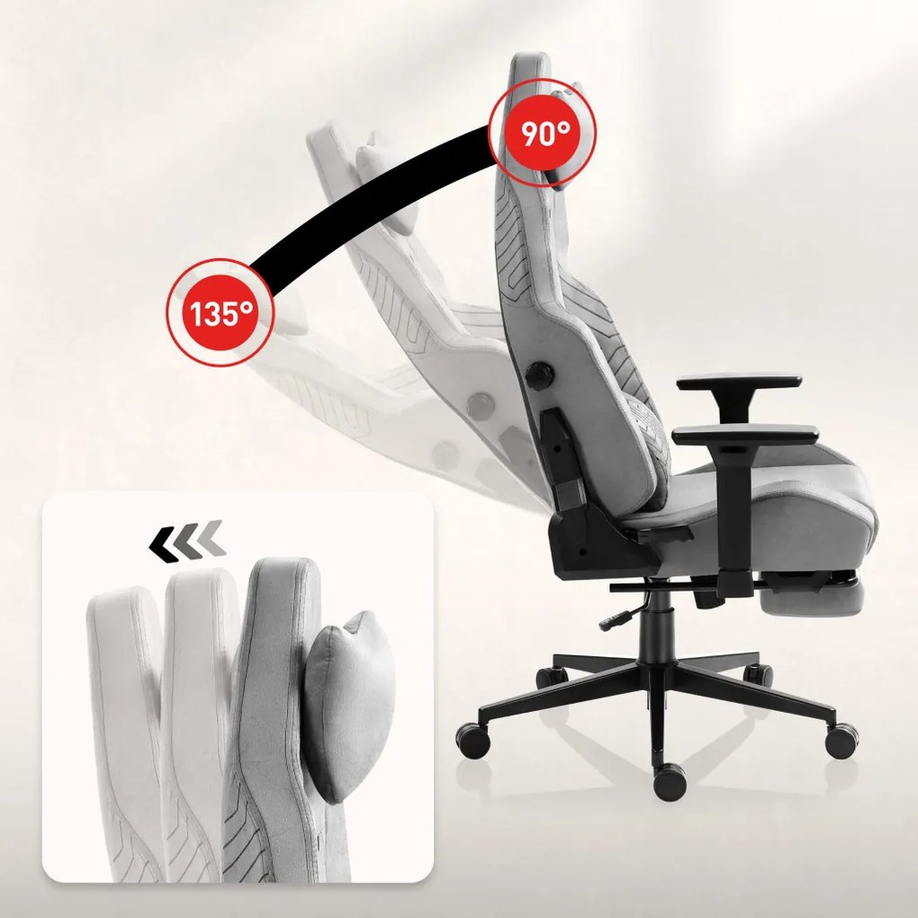 Gamer szék, lábtartóval prémium Grey Noir