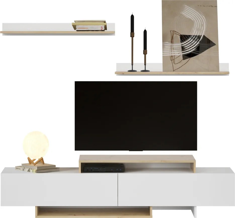 Nappali fal, fehér/artisan tölgy, MILONA