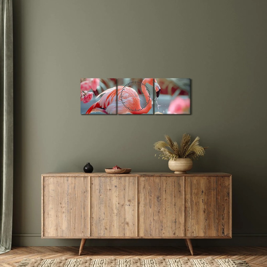 Kép - Flamingó a tóban (órával) (90x30 cm)