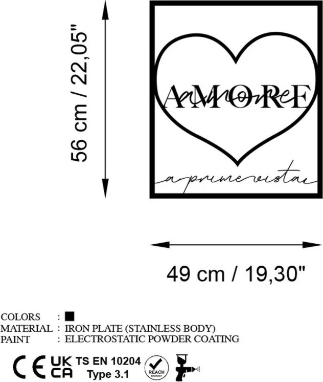 Amore fém fali dekoráció, 49×56 cm