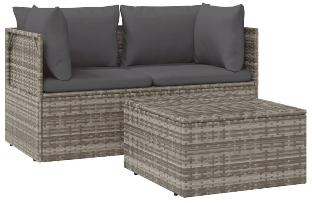 3 részes szürke polyrattan kerti ülőgarnitúra párnákkal
