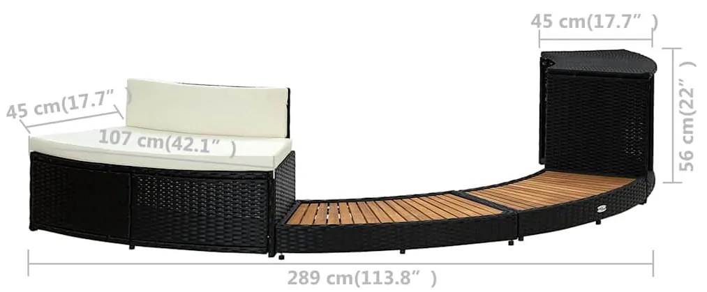 fekete polyrattan és akácfa pezsgőfürdőkeret