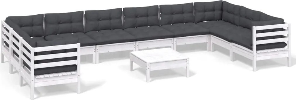 vidaXL 11 részes fehér fenyőfa kerti ülőgarnitúra párnákkal