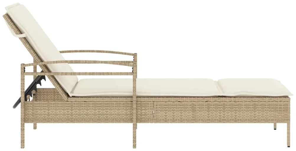 Bézs polyrattan napozóágy párnával 63x200x81 cm