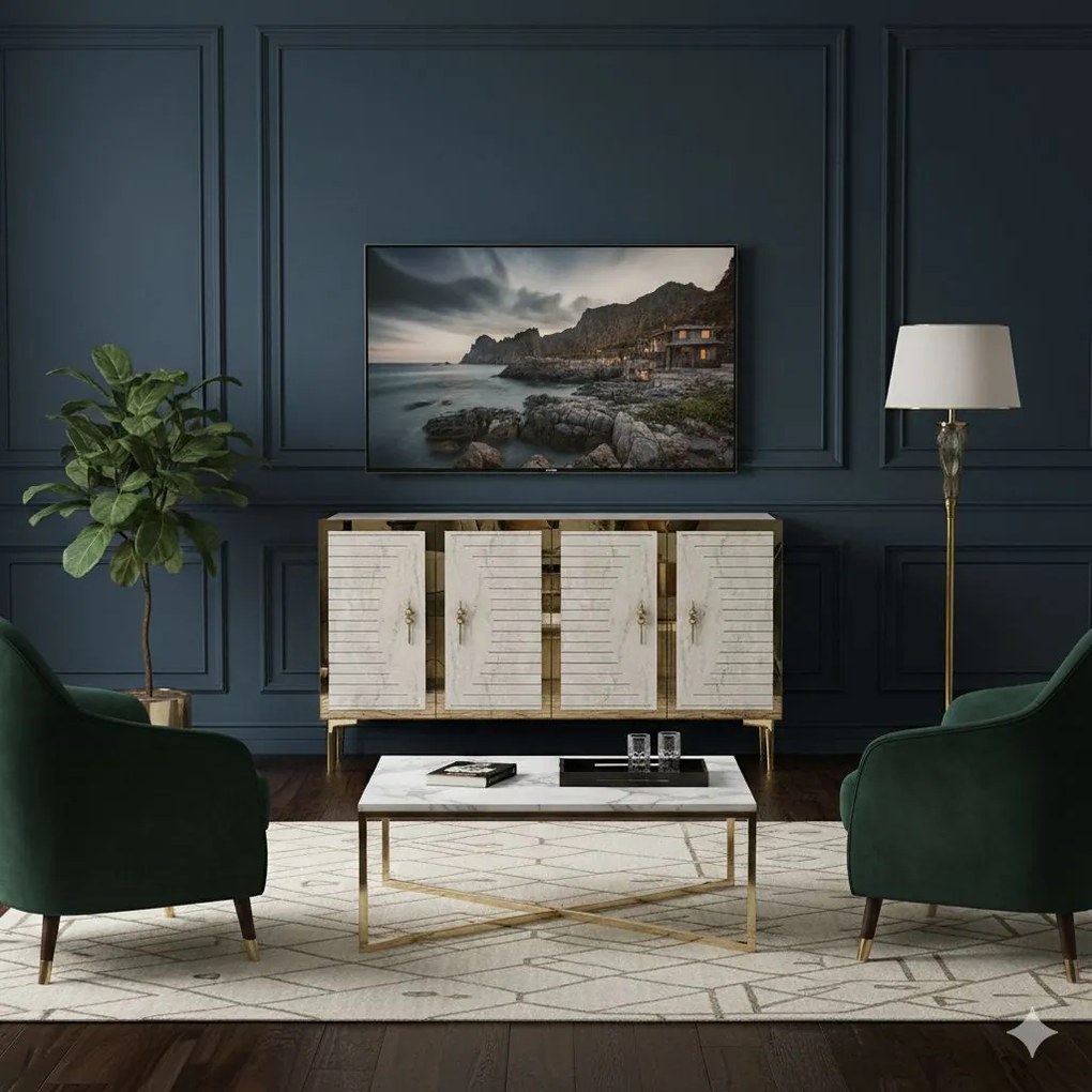Tuna 120 - White, Travertine, Gold