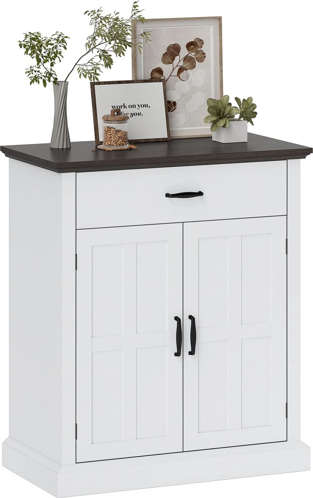 HOMCOM 2 Ajtós Roppantó Oldalszekrény 1 Fiókkal és Állítható Polccal Nappali Előszoba számára - Fehér 75,2x40x91,5 cm | Aosom