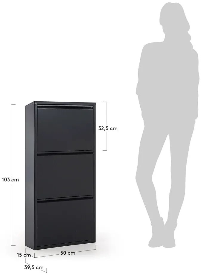 Antracitszürke fém billenő ajtós cipőtartó 50x103x15 cm Ode – Kave Home