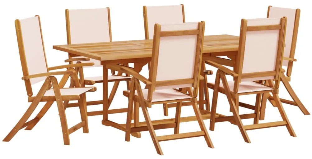 vidaXL 7 részes tömör akácfa és textilén kerti étkezőgarnitúra