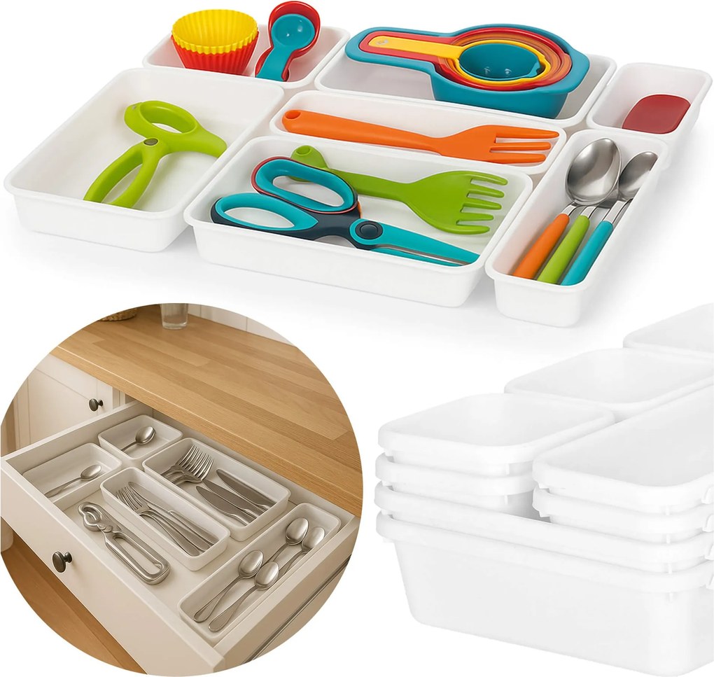 Rendező Készlet Konyhai Tárolók Szekrény Fiókhoz 8 db Fehér