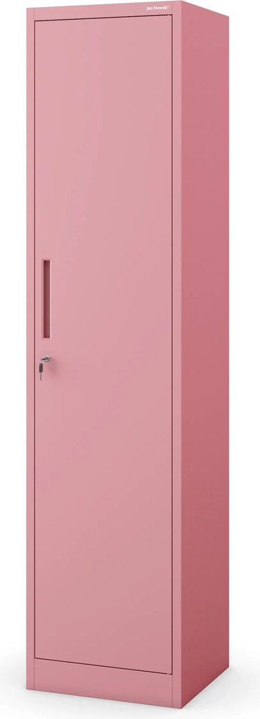 Keskeny fém irodai iratszekrény, púderrózsaszín, 450x1850x400 mm: ALEX Fresh Style