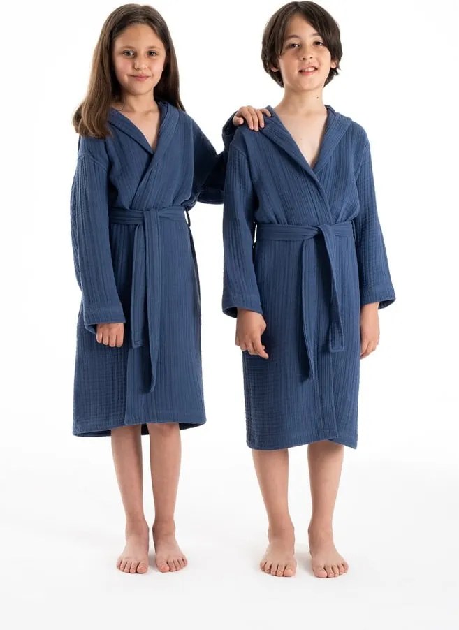 Sötétkék muszlin gyerek fürdőköpeny 5-6 év Muslin – Foutastic