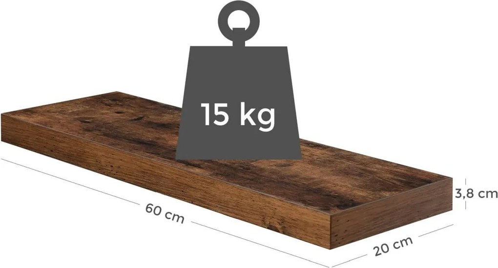 Lebegő fali polc, rusztikus barna 60x20x3cm