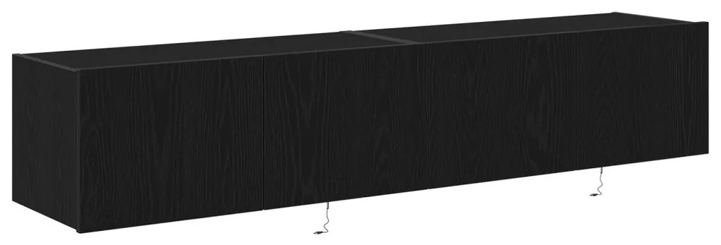 TV Faliszekrény LED Fényekkel 2 db Fekete Tölgy 80x35x31 cm