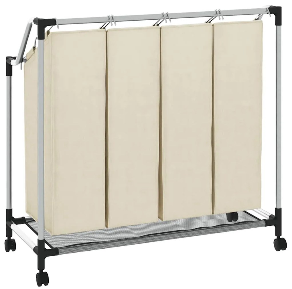 krémszínű acél szennyesszortírozó 4 zsákkal