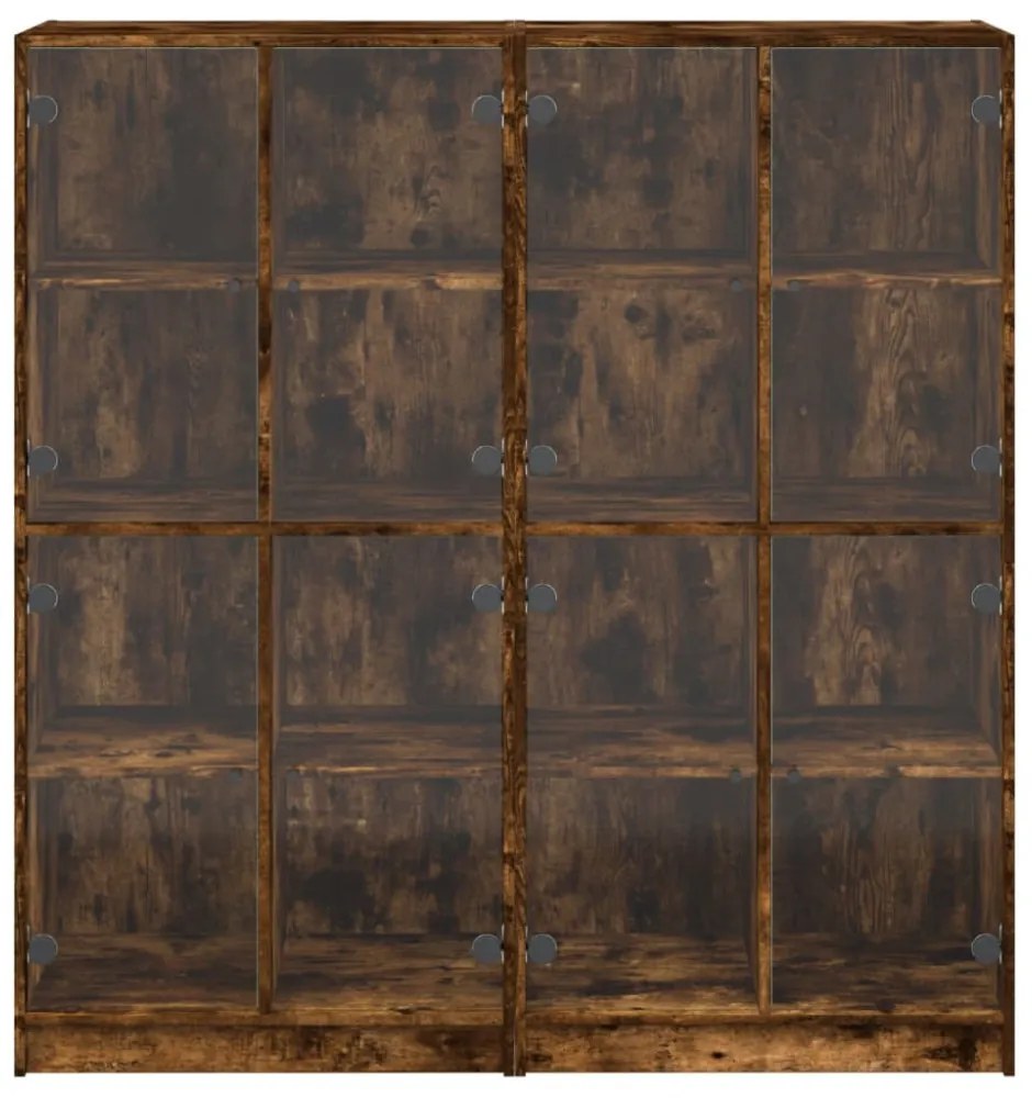 füstös tölgy szerelt fa könyvespolc ajtókkal 136x37x142 cm