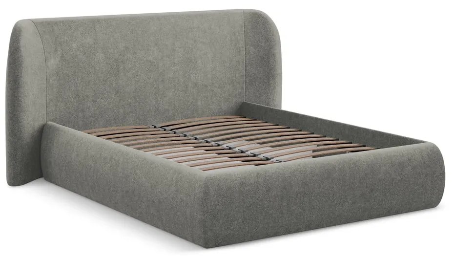 Szürke kárpitozott ágyneműtartós franciaágy ágyráccsal 140x200 cm Hauke – Makamii