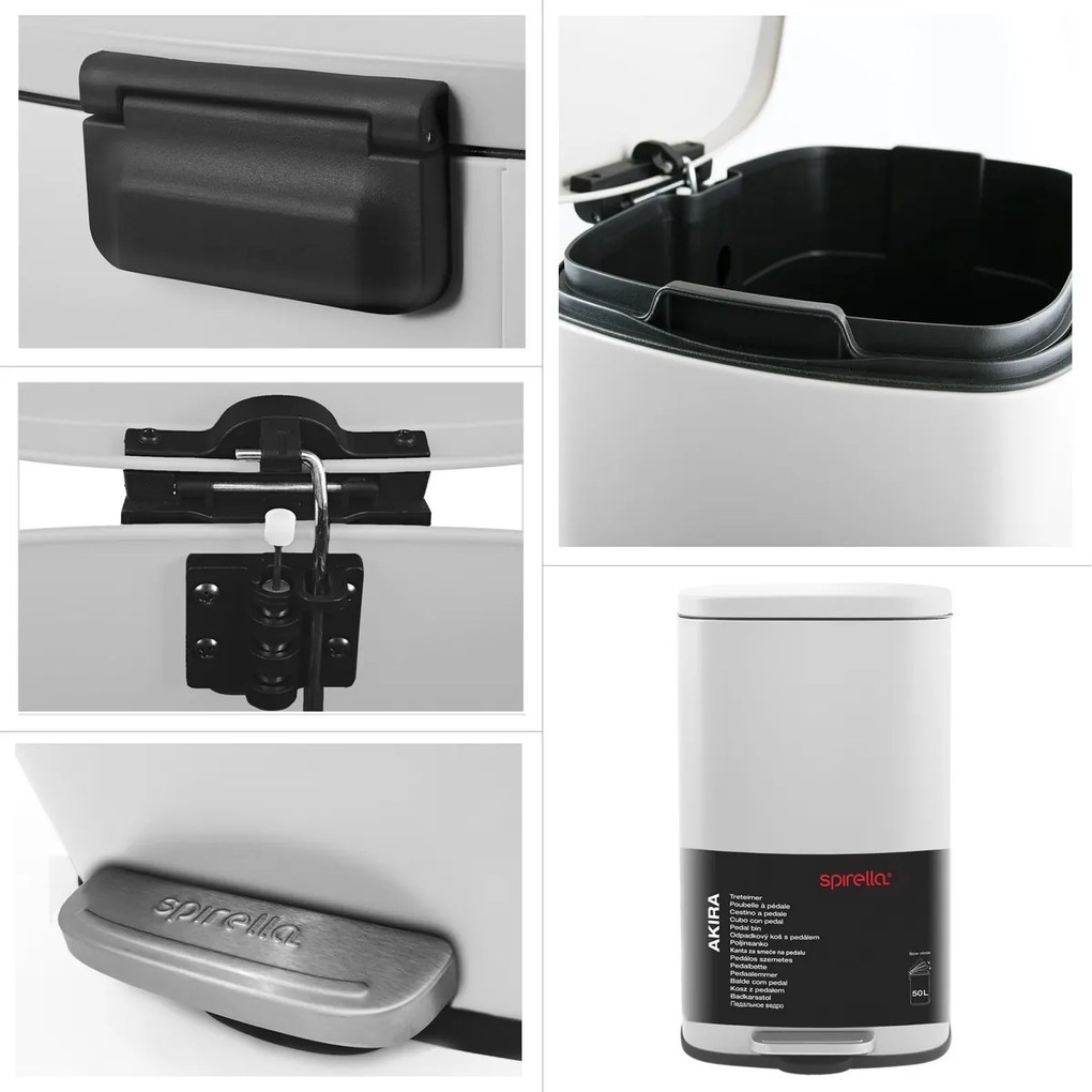 Spirella Pedálový odpadkový koš soft-close Akira 50 l, matt white, 50 l