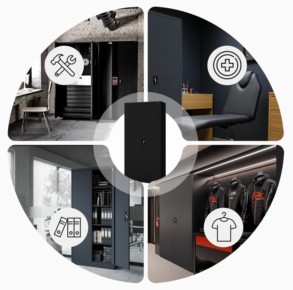 Fém iratszekrény JAN H, 900 x 1950 x 400 mm, fekete